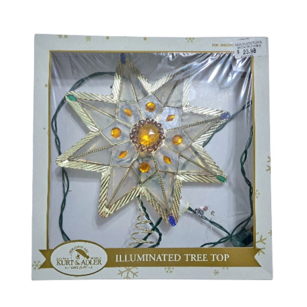 Kurt Adler Capiz Shell Gold Illuminated Star Tree Topper  Christmas 9"